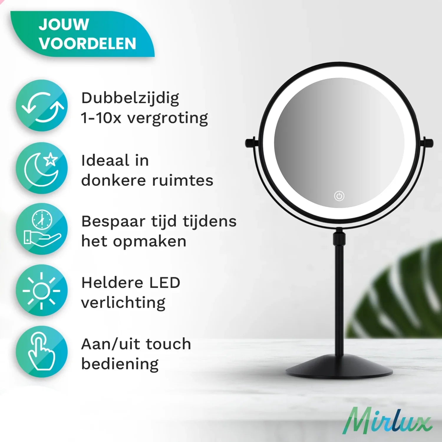 Make-Up Spiegel - Hoogte verstelbaar - Zwart - 1-10x Vergroting