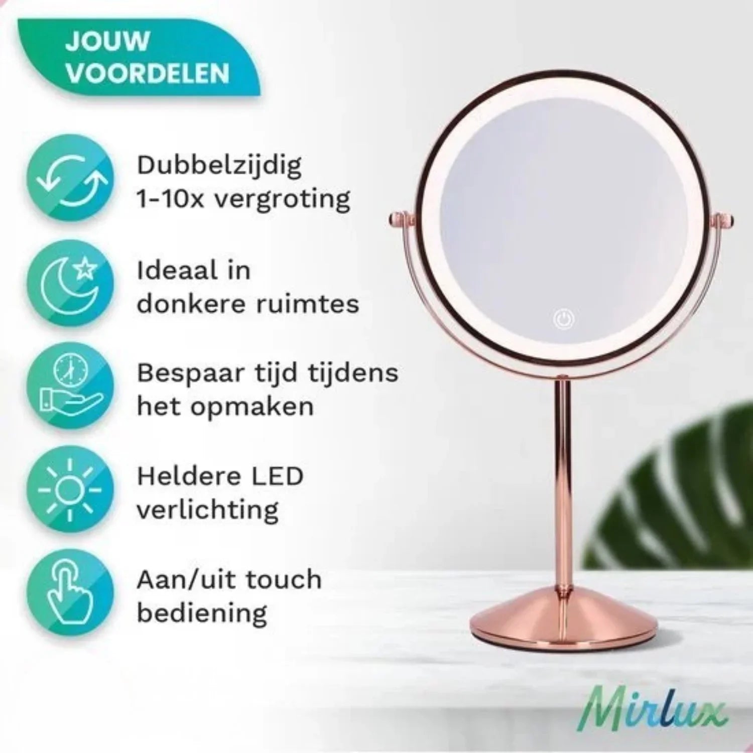 Make-Up Spiegel - Oplaadbaar - Rosé - 1-10x Vergroting