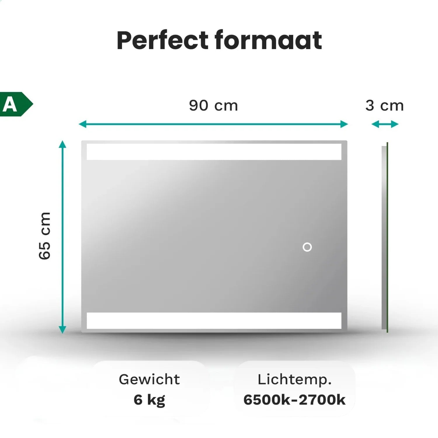 Badrumsspegel - 90x65cm Rektangulär - Ramlös