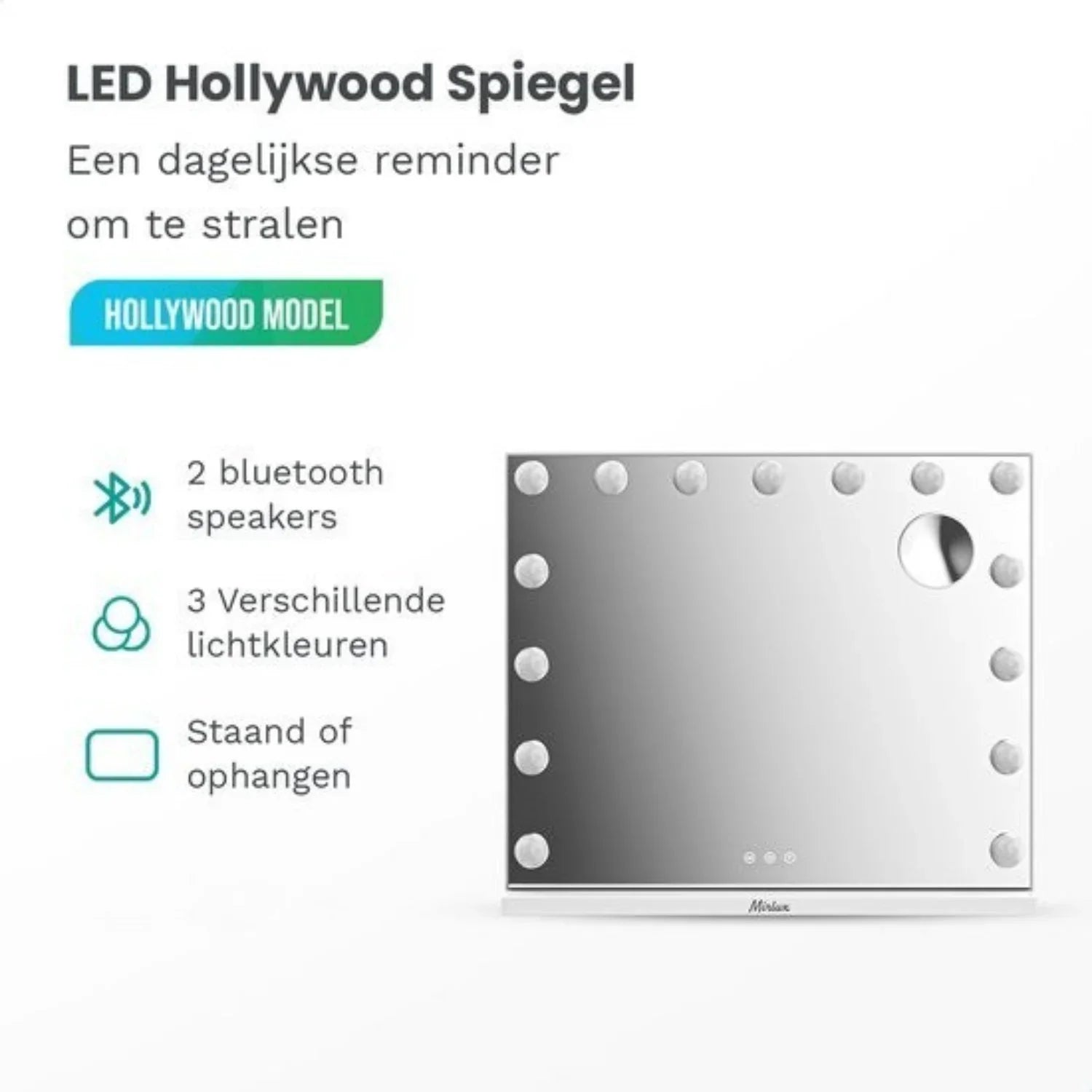 Hollywood Spiegel - Bluetooth Speakers - 58x48cm - Wit