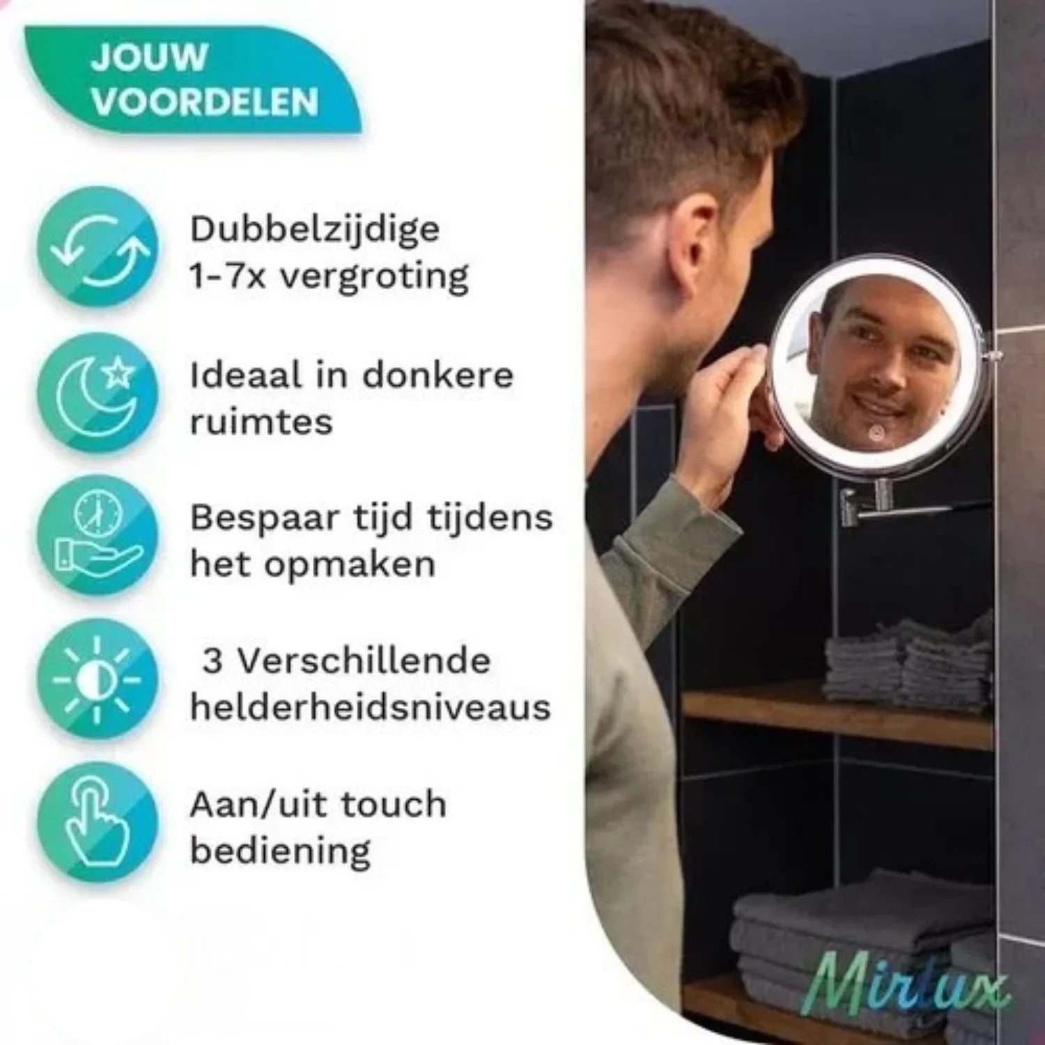 Make-Up Spiegel - Oplaadbaar - Chroom - 1-7x Vergroting - Förbeställa