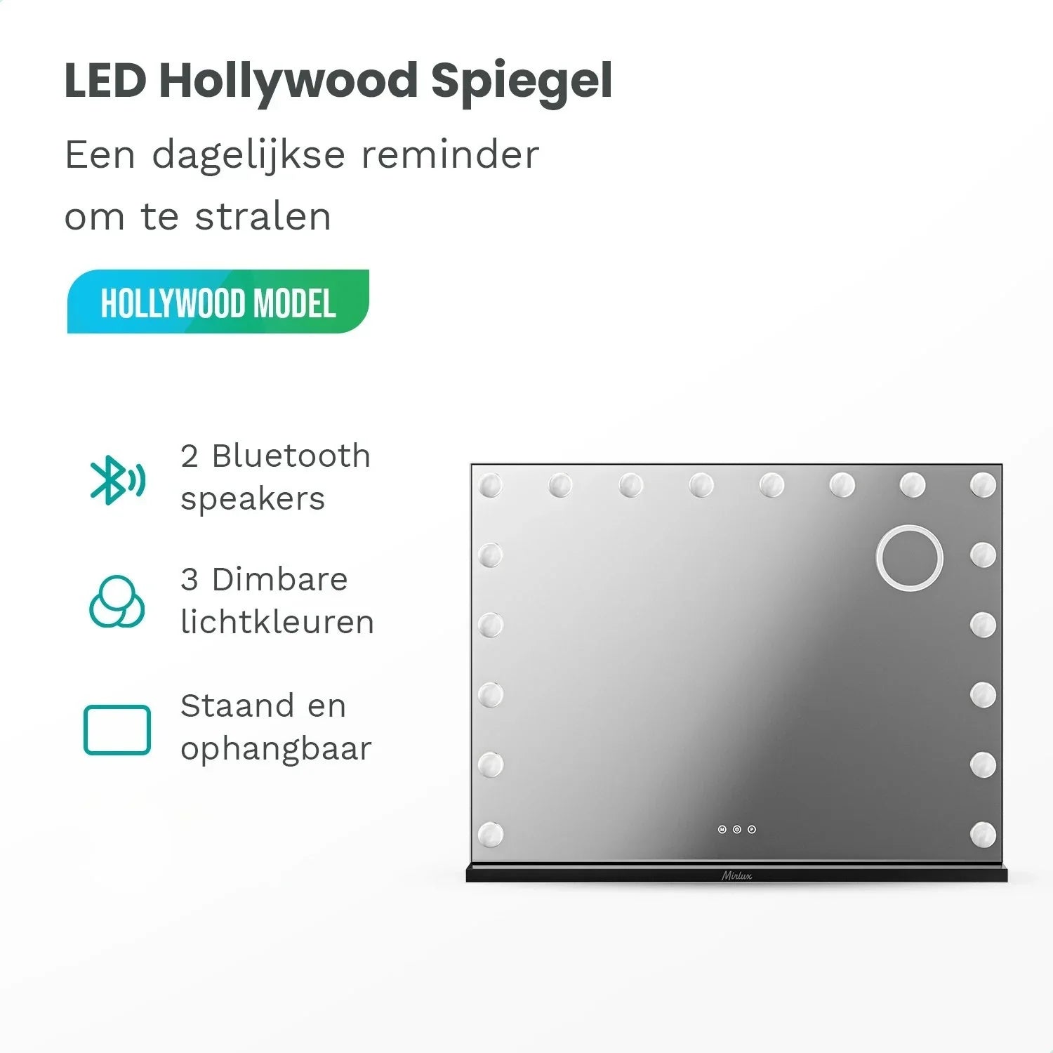 Hollywood Spiegel - Bluetooth Speakers - 80x60cm - Zwart